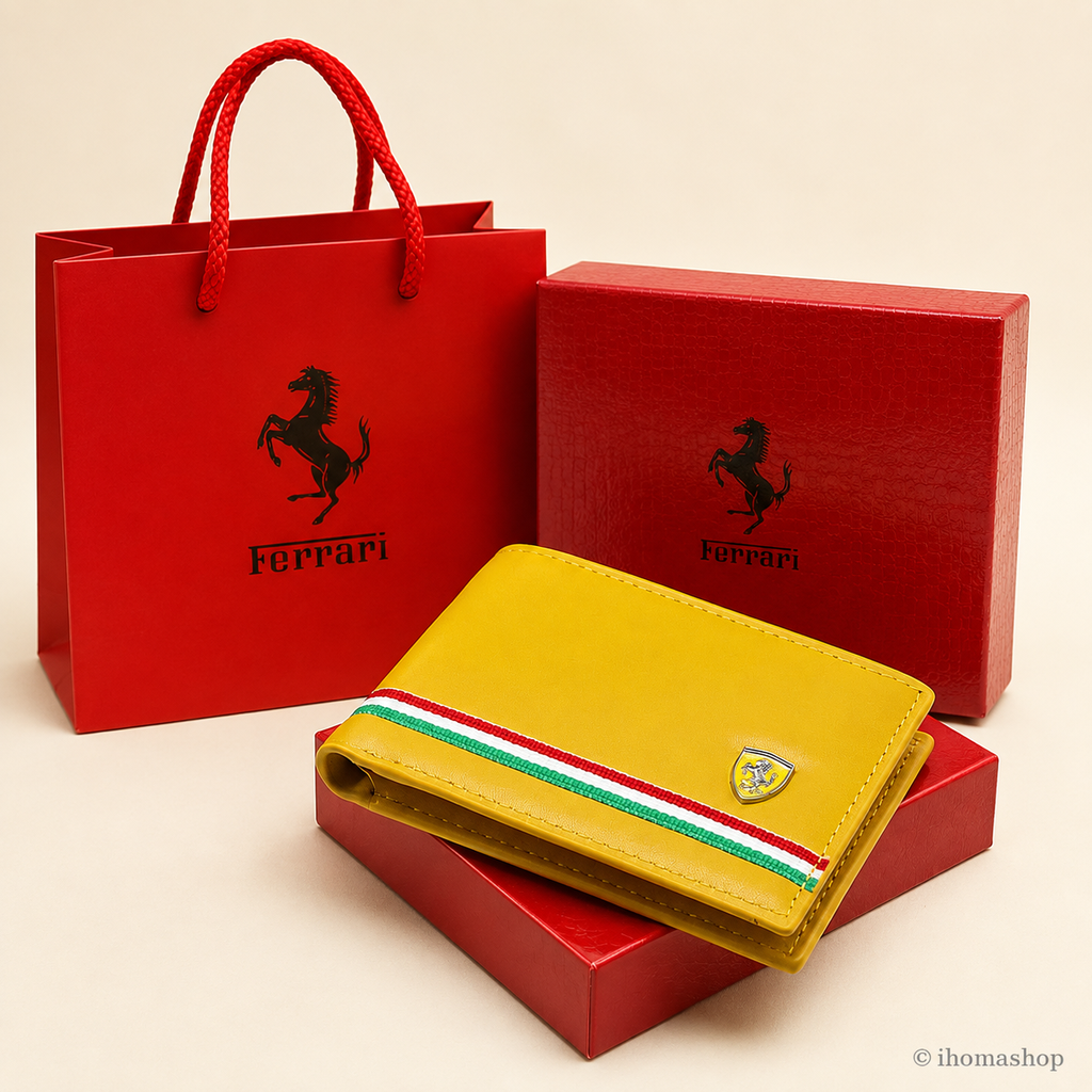 [IH-MW-FR-057] محفظة فيراري رجالية صفراء بخطوط رياضية